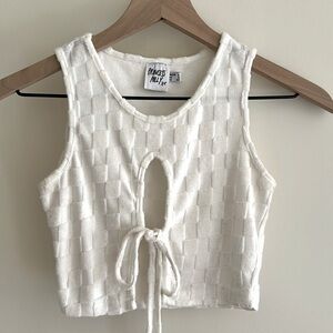 Princess Polly Cream Checkered Tie-Front Crop Top